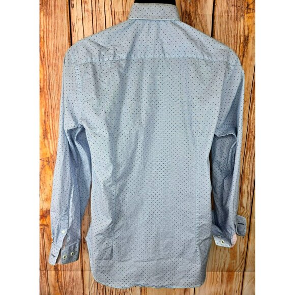 CON.STRUCT Slim Fit Stretch Shirt 16 34/35 Medium Blue Polka Dot Pattern - Picture 2 of 7